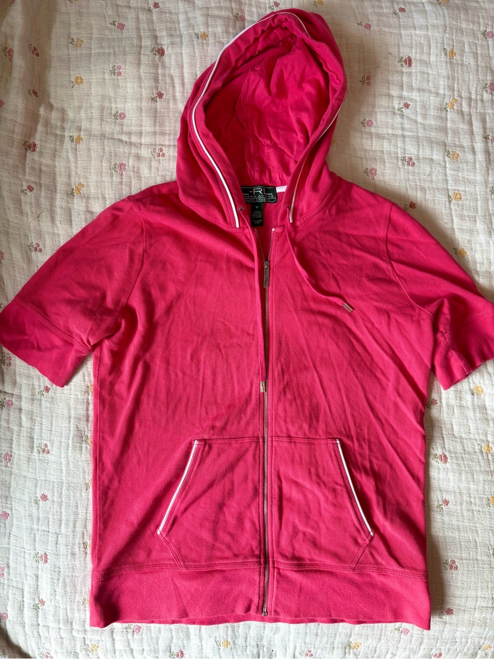 Ralph Lauren 2000’s Hot Pink Fuchsia Short-Sleeve Zip Hoodie